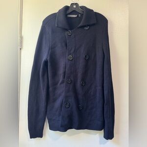 Vince Men’s 100% Wool Heavy Knit Double Breasted Navy Blue Men's Cardigan Sz M